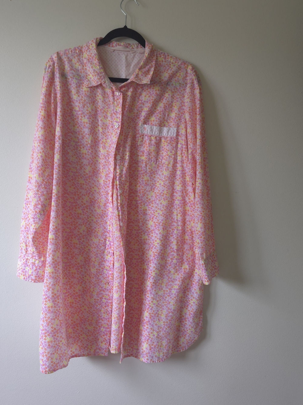 Victoria's Secret 100% Cotton Floral Sleepshirt Nightshirt Button Up XL Pink